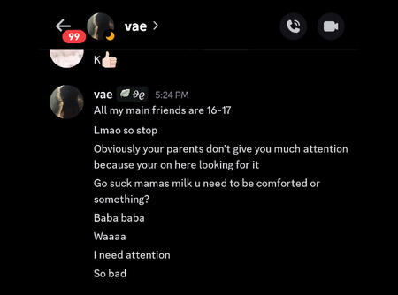 proof of vae harassing users.